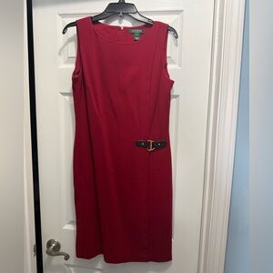 Lauren Ralph Lauren Red Midi Dress with Belt Detail